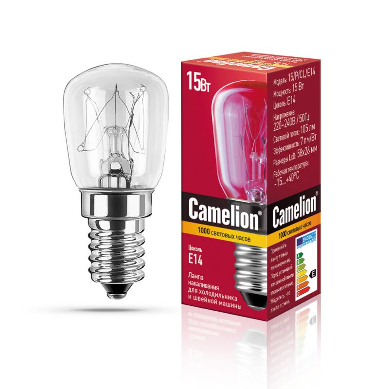Camelion лампа накаливания для холодильников и шв.машин E14 15W прозрачная 58x26, (МП), 004734